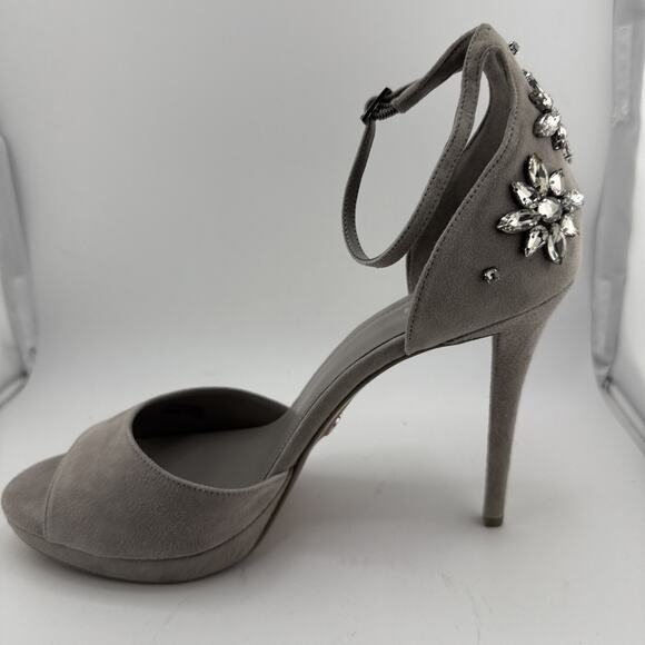 Michael Kors Patti Platform Soft Suede Leather Jewel Women's 10M Pearl Grey Heel - Picture 2 of 9